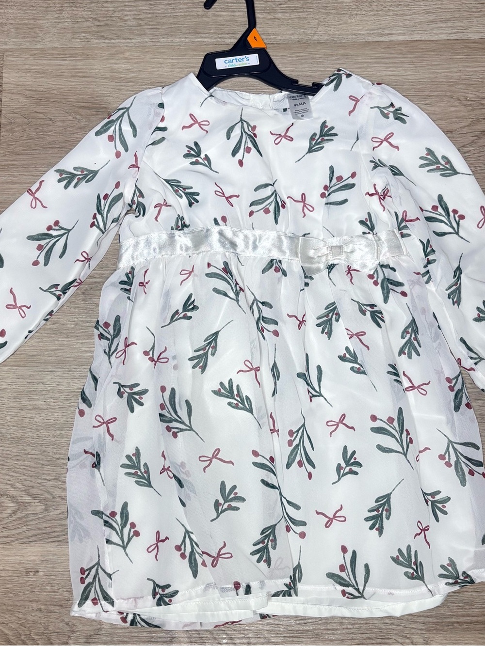 Carter's White Floral Bow Print Long-Sleeve Dress